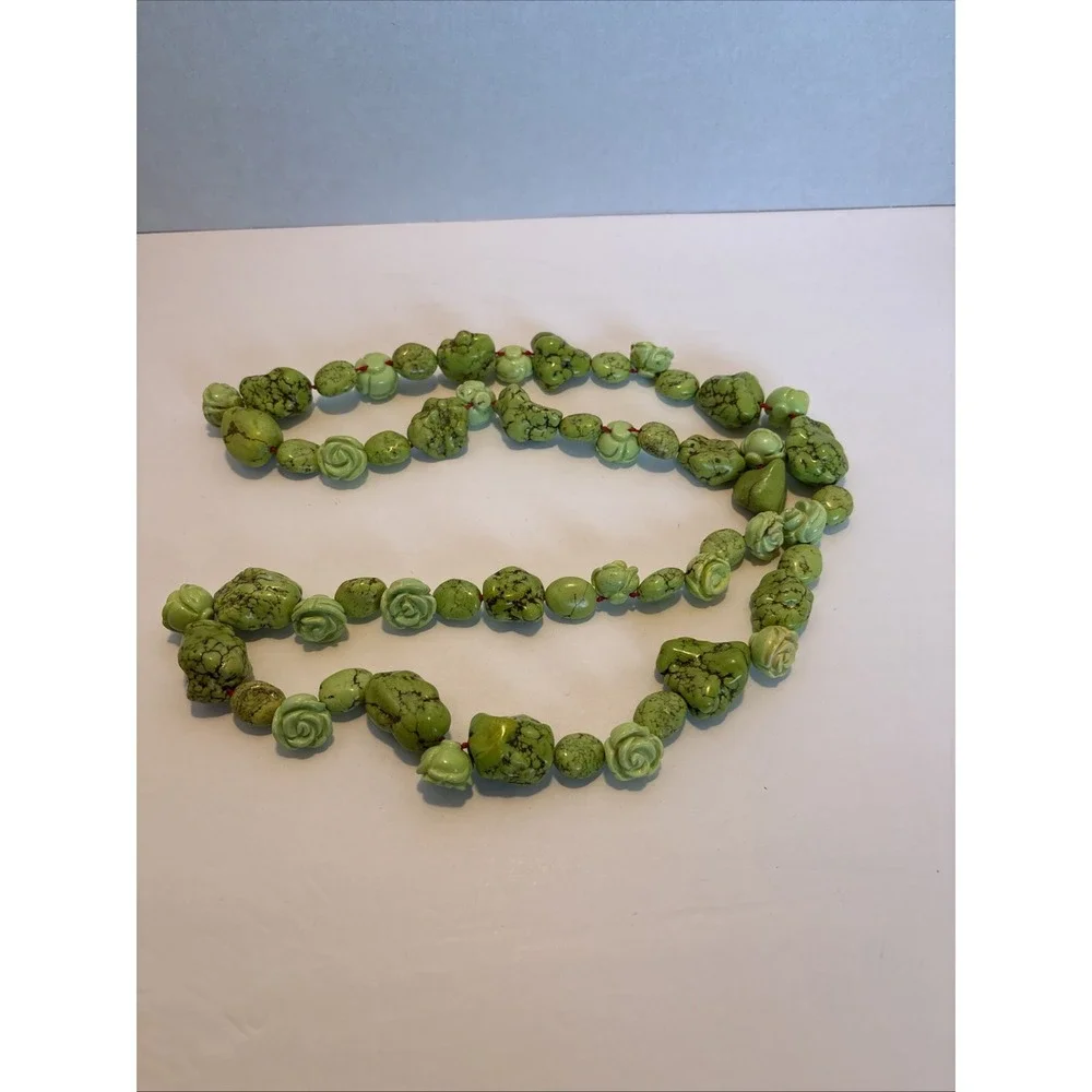 Artisan Apple Green Mineral Gaspeite Nugget Rose Southwest Statement Necklace